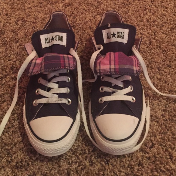 Navy blue double tongue Converse