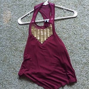 Maroon and gold crop tank top