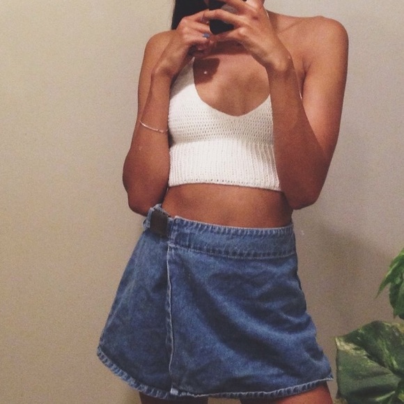 vintage denim buckle skort