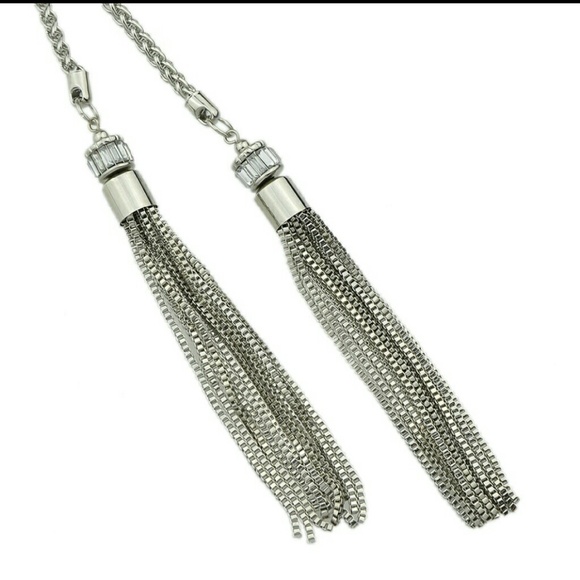 SALE! beautiful Long Silver Chain Necklace,Tassel - Picture 2 of 3