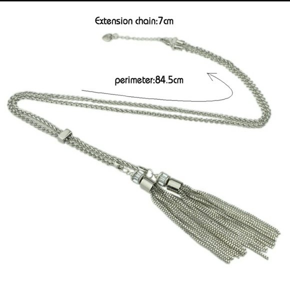 SALE! beautiful Long Silver Chain Necklace,Tassel - Picture 3 of 3