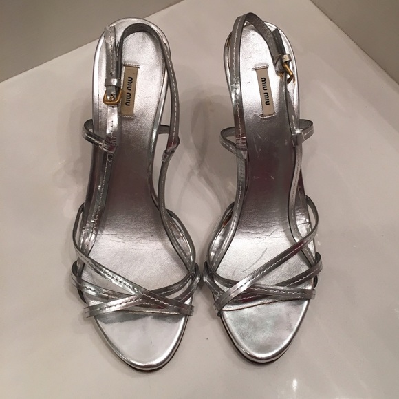 Miu Miu silver sandals with jeweled heel