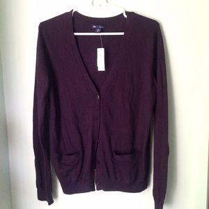 Dark Purple Button-Up Cardigan
