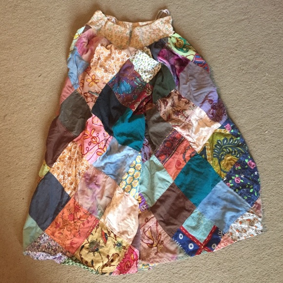 Handmade Patchwork maxi skirt with pockets