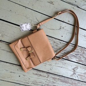 Alyssa Leather Tan Bow Cross-Body Purse