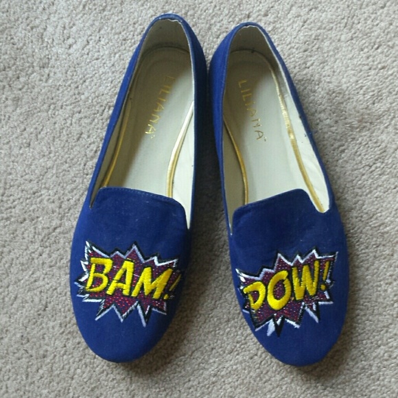 Comic book velveteen loafers, size 11