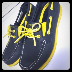 Sperry Topsider Boat Shoes Navy Blue & Yellow