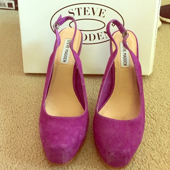 Bright purple sling back heel