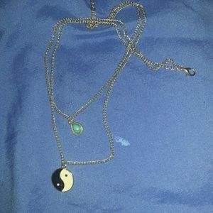 Yin-yang and blue stone necklace
