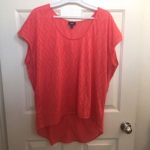 Hi-Low Coral Orange Eyelet Fabric Top