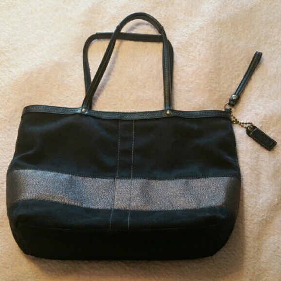 Coach black shimmer jacquard tote