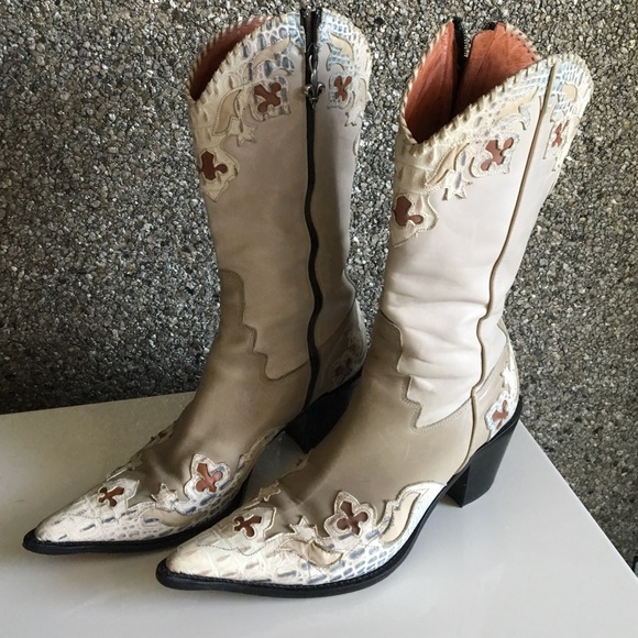 Donald J. Pliner Cream Cowboy Boots