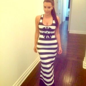 ✨KARDASHIAN KOLLECTION🌚 B&W Striped Maxi Dress