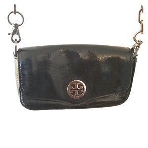 Tory Burch black leather/silver chain crossbody