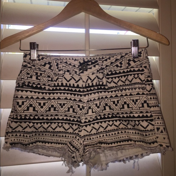 High Waisted Stretchy Jean Shorts - Tribal Print