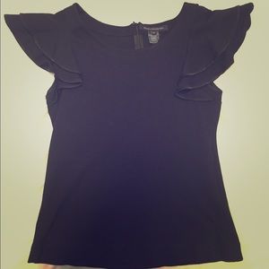 French Connection Black ruffle sleeve top