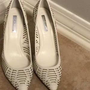 BCBG white leather pumps