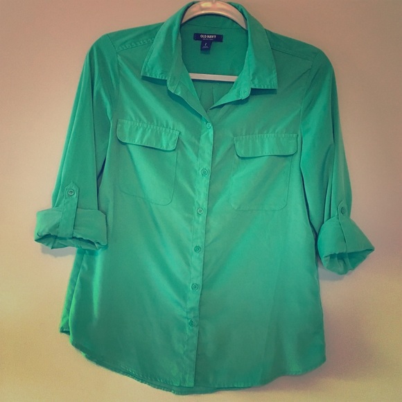 Green button down shirt