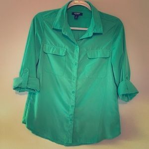 Green button down shirt