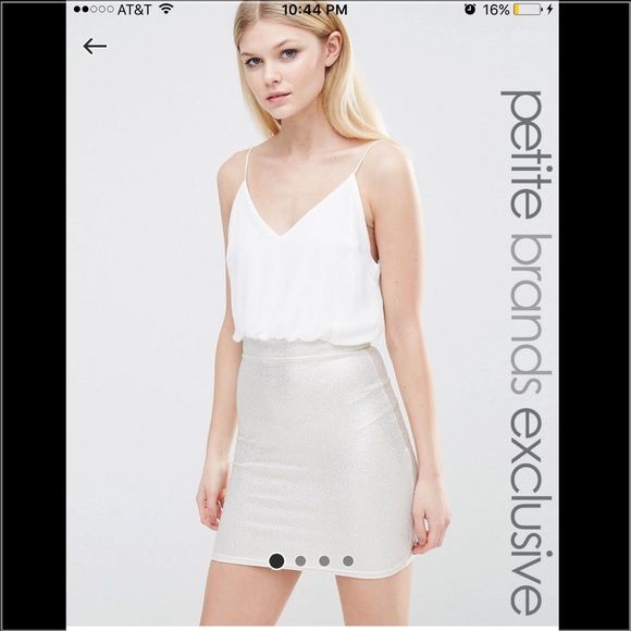 TFNC petite 2 in 1 cami strap pencil dress w meta