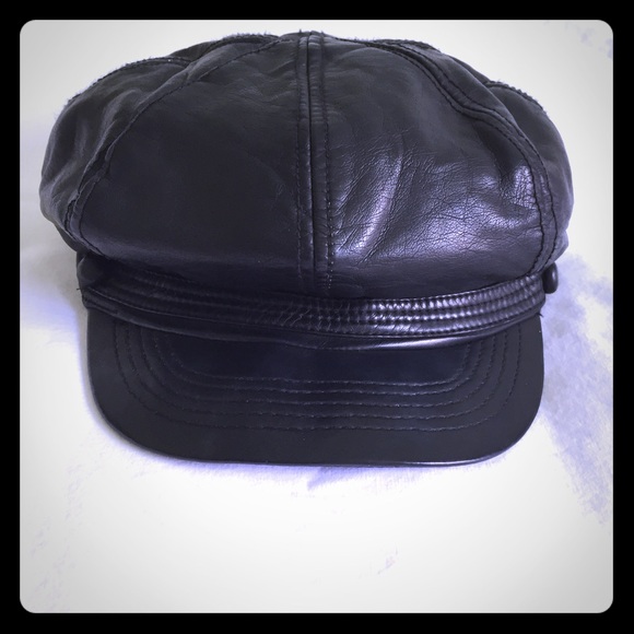 Black Pleather Newsboy Cap