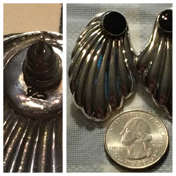 Sterling Silver & Onyx Wing Earrings .925 - Picture 4 of 4