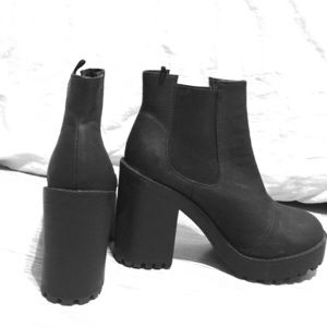 Black faux leather booties
