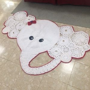 Handmade crochet elephant rug.