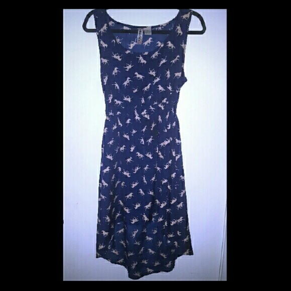 Navy Hi- Lo Print Dress