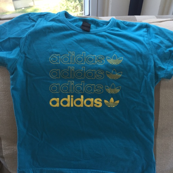 Blue/Yellow Adidas Classic Logo Tee size Small EUC