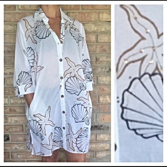 Starfish, Seashell & Sequin Swim Coverup Tunic - Picture 4 of 4