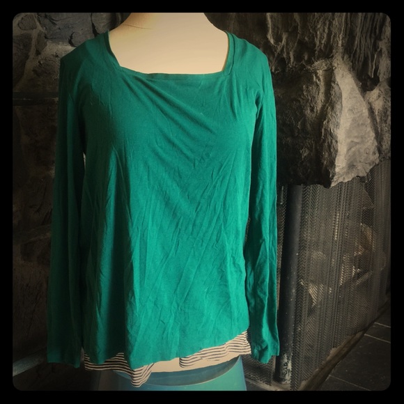 Layered Green Nursing Top w/ Navy Stripes SzXL