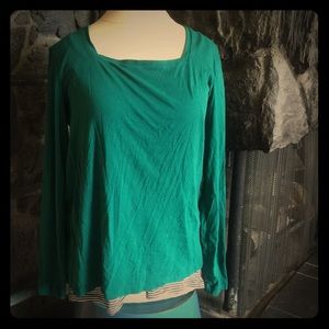 Layered Green Nursing Top w/ Navy Stripes SzXL
