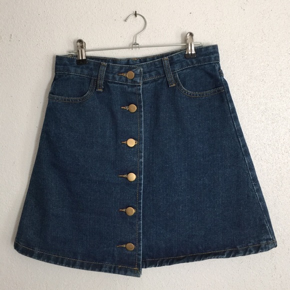 High waisted button up denim skirt