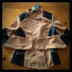 Camel/beige & Black Quilted Faux Leather Jacket