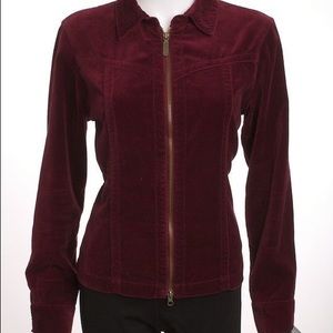Red faux velvet cabi jacket zip blazer