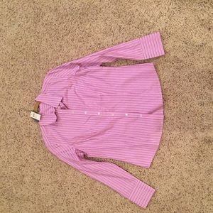 Ann Taylor Pink Striped Button Down Blouse NWT