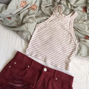 White black and red striped halter crop top