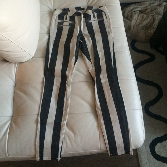 Bebe back and white striped jeans