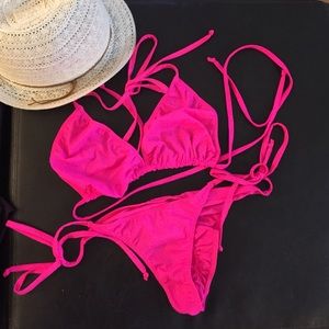 Hot pink string bikini for prancing your stuff