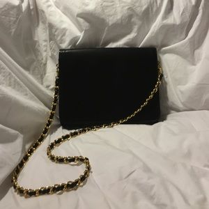 Black Portfolio Purse With Gold Strap