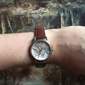 Urban Outfitters Brown World Map Watch