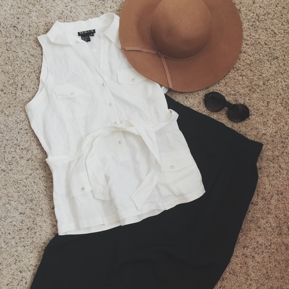White sleeveless button up