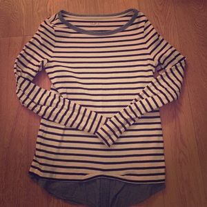 LOFT Striped Sweater with Chambray Underlay