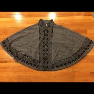 Black and Grey Tribal Poncho with Zipper