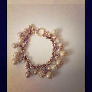 Carolee Crystal and Gold Pearl Charm Bracelet.