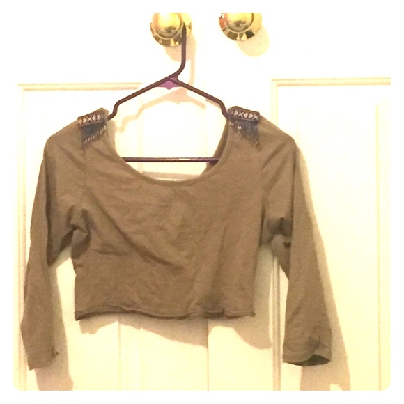 Tan 3-quarter sleeve crop top