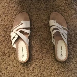 Bare Traps white leather sandals.