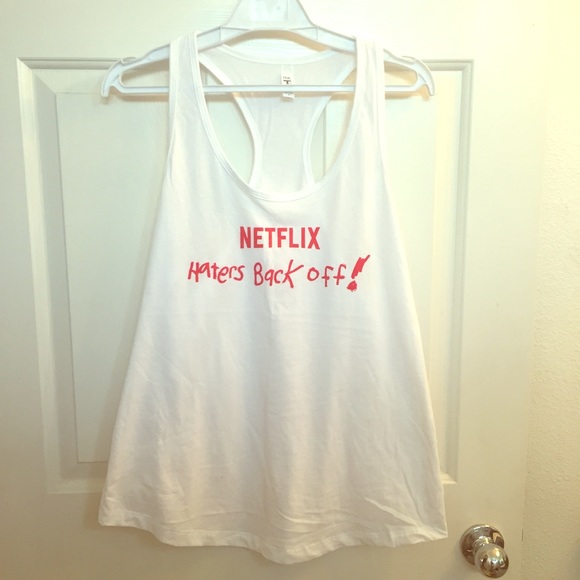NWOT - Netflix Haters Back Off! White Racerback - Picture 1 of 3