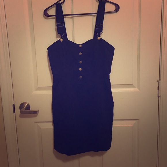 Black mini suede overall dress